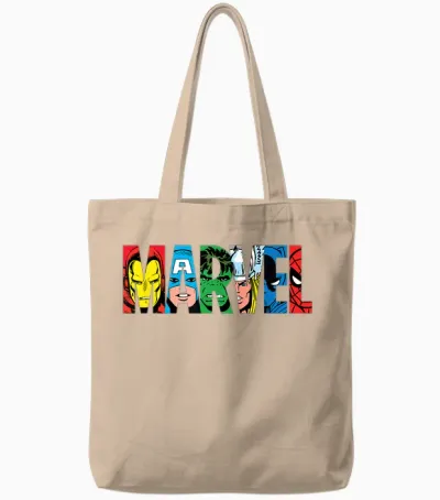 Marvel Logo Classic Avengers & Spider-Man Retro Comic Art Tote Bags - Natural