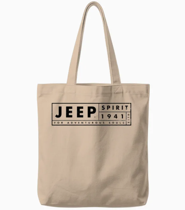 Jeep Spirit 1941 Estd for Adventurous Souls, Dark Logo T-Shirt, White, S Tote Bags in Natural