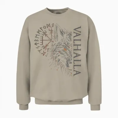 Valhalla Wolf Viking Compass with Odin Runes T-Shirt, Black, S Unisex Sweatshirt - Sand