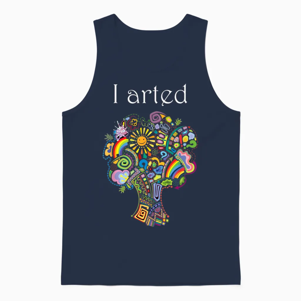 I Arted Shirt Funny Art Graphic Colorful Shirt Artist Gift Unisex Tank Top in Navy
