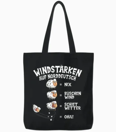 Wind Force in North German Sheep Nix Büschen Shiet Weather T-Shirt, Black Tote Bags - Black