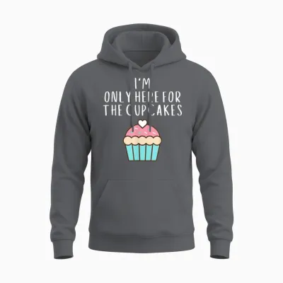 Only Here for the Cup Cakes Funny Cute Pastel Cup Cake Meme Unisex Hoodie - Charcoal