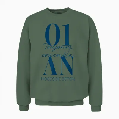 Idée Cadeau Couple 1 an De Mariage - Noces De Coton Unisex Sweatshirt - Military Green