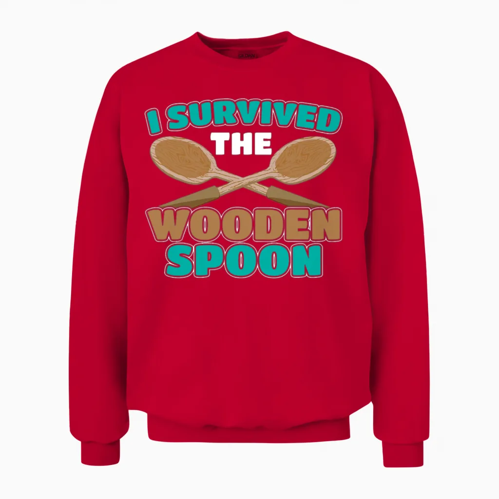 Wooden Spoon Survivor I Survived the Wooden Spoon Unisex Sweatshirt in Red