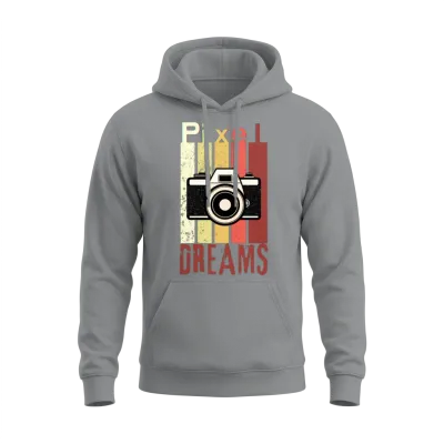 Pixel Dreams Retro Camera Design Unisex Hoodie - Sport Grey