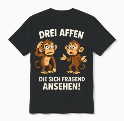Drei Affen Die Sich Fragend Ansehen Sarkasmus Ironisches Unisex T-Shirt - Black