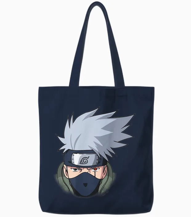 Naruto Shippuden Kakashi Oversized Portrait Anime Tote Bags in Navy