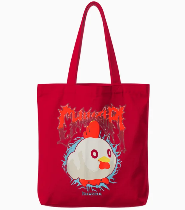 Palworld Chikipi Heavy Metal Character Portrait Video Game Tote Bags in Red