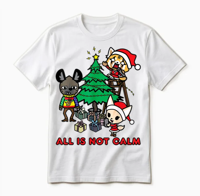 Aggretsuko All Is Not Calm Christmas Unisex T-Shirt in White