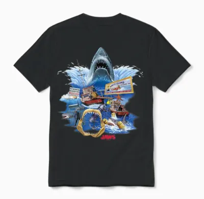 Jaws Poster Collage T-Shirt, Small, Black Unisex T-Shirt - Black