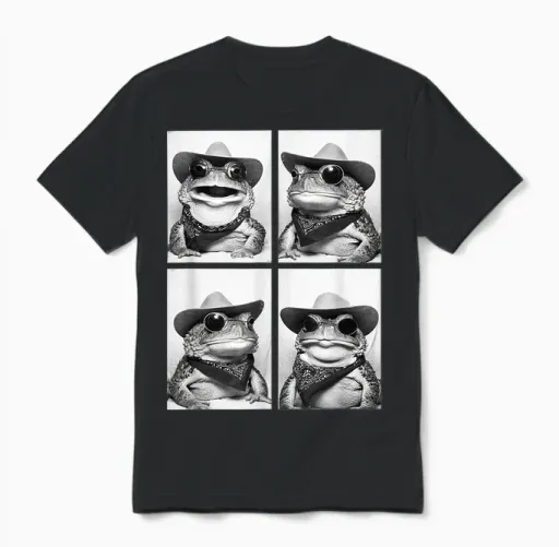 Cowboy Toad with Sunglasses Animals Forest Western Unisex T-Shirt in Black