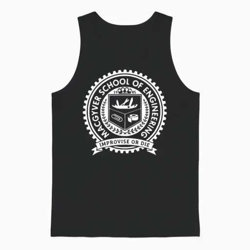 Macgyver School of Engineer Improvise or Die Engin Unisex Tank Top in Black
