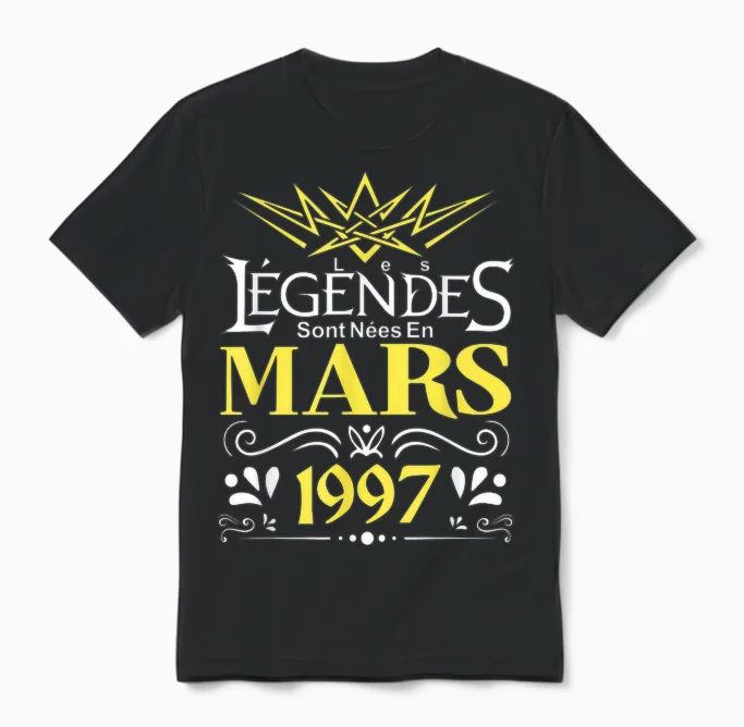 Legends Are Born in March 1997 Birthday Gift T-Shirt, Black, S Unisex T-Shirt in Black