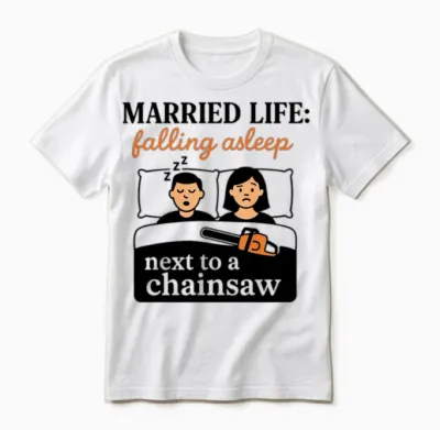 Married Life: Falling Asleep Next to a Chainsaw Unisex T-Shirt - White