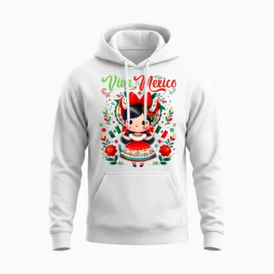 Viva Mexico Mexican Girl Mexico Independence Day Unisex Hoodie - White