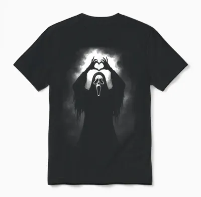 Scary Face Horror Creepy Ghost Heart Hands Halloween Spooky Unisex T-Shirt - Black