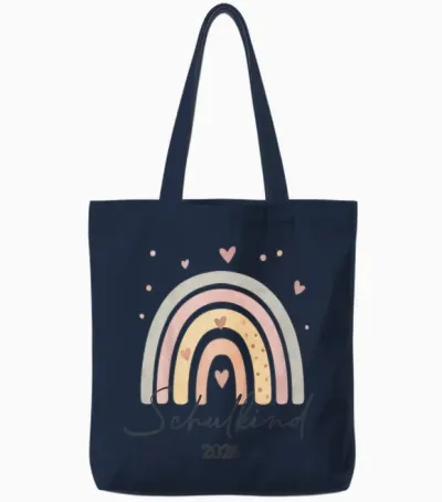 Kinder Schulkind 2026 Boho Regenbogen Einschulung Abc Tote Bags - Navy