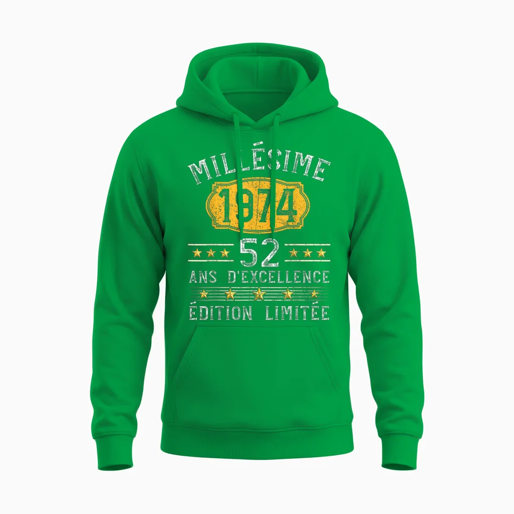 Millésime 1974 Cadeau 52 Ans Homme Anniversaire Humour Unisex Hoodie in Irish Green