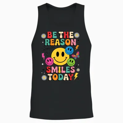Sei Der Grund, Warum Heute Jemand Smiles, Colourful Cheerful Retro Face Unisex Tank Top - Black