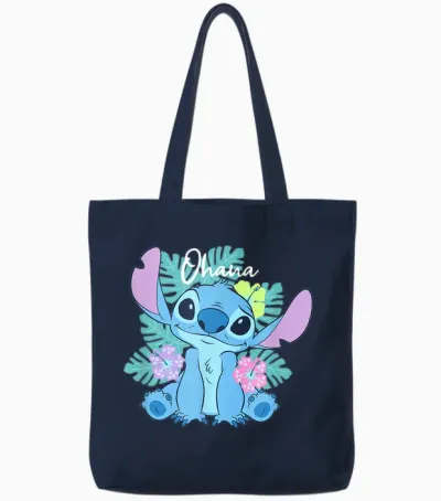 Disney Lilo & Stitch Ohana Adorable Pose Floral Logo Tote Bags - Navy