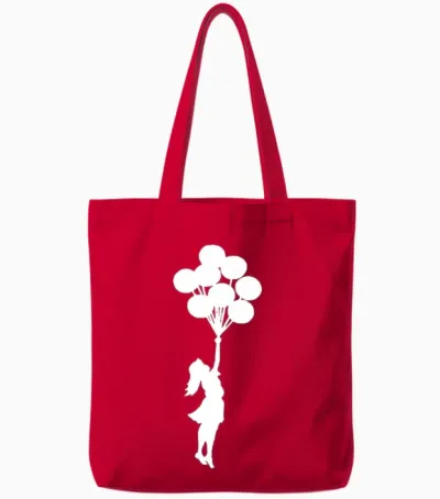 Banksy Girl with Balloons. Tote Bags - Red