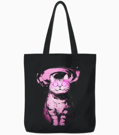 Trippy Katze | Pastel Goth Gothic Grunge Alt Punk Weirdcore Tote Bags - Black