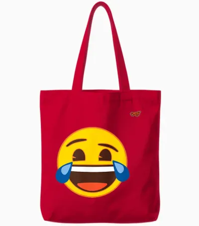 Emoticon Laughing Laughing Yellow Smile Face Cat Icon T-Shirt, Black, S Tote Bags - Red