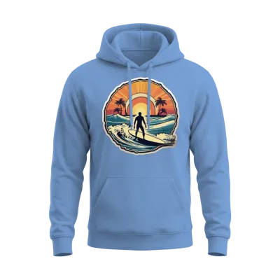 Surfer Surfing Retro Surfer Sunset Retro Unisex Hoodie - Carolina Blue