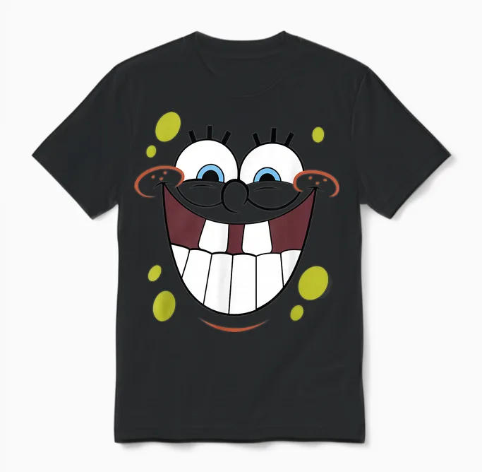 Spongebob Squarepants Kinder Unisex-Erwachsene Und Kinder T-Shirt Cartoon-Novelty, Spongebob Smile Face Gelb Small Kurzarm Klassisch Sommer 1 Count 0 Taschen Dehnbar Cartoon-Muster, Leuchtendes Gelb Unisex T-Shirt in Black