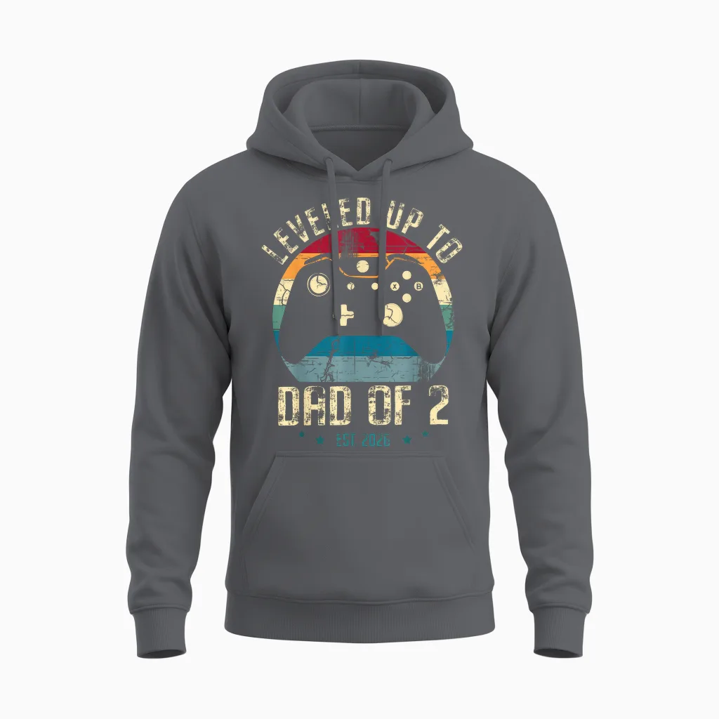 T-Shirt with German Text "ich Bin Zum Vater Von 2 Kinder Aufgestgestiegen 2026 Zum Papa Von Zwei Kindern Aufgestiegen" Unisex Hoodie in Charcoal