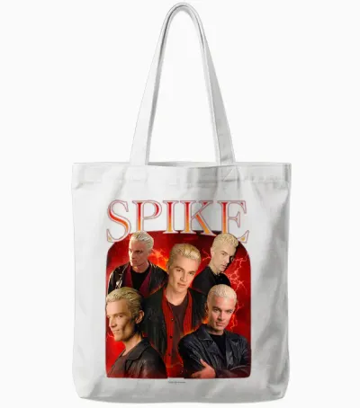 Buffy the Vampire Slayer Iconic Spike 90's Collage Poster T-Shirt, Black, S Tote Bags - White