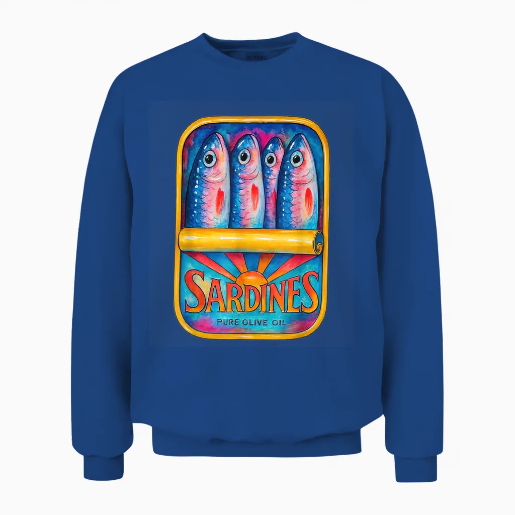 Sardinen Reines Olivenöl Lebendige Illustration Unisex Sweatshirt in Royal