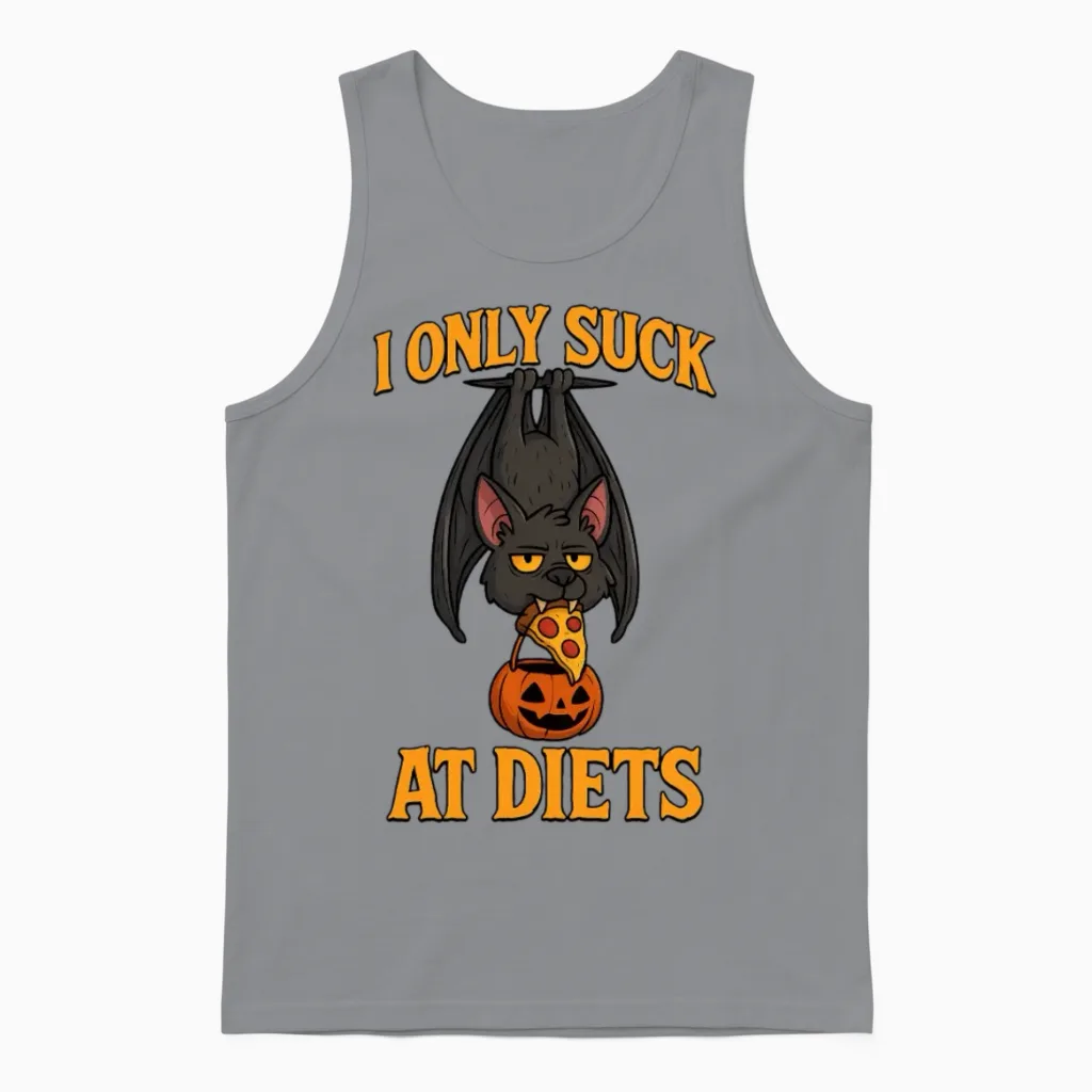 I Only Suck at Diets - Funny Halloween Bat Unisex Tank Top in Sport Grey