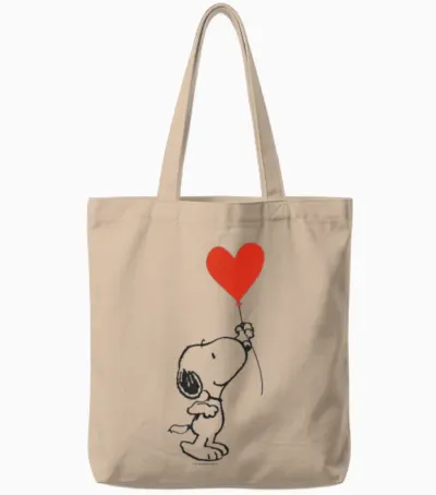 Peanuts - Snoopy with Heart Shaped Balloon Banksy Tote Bags - Natural