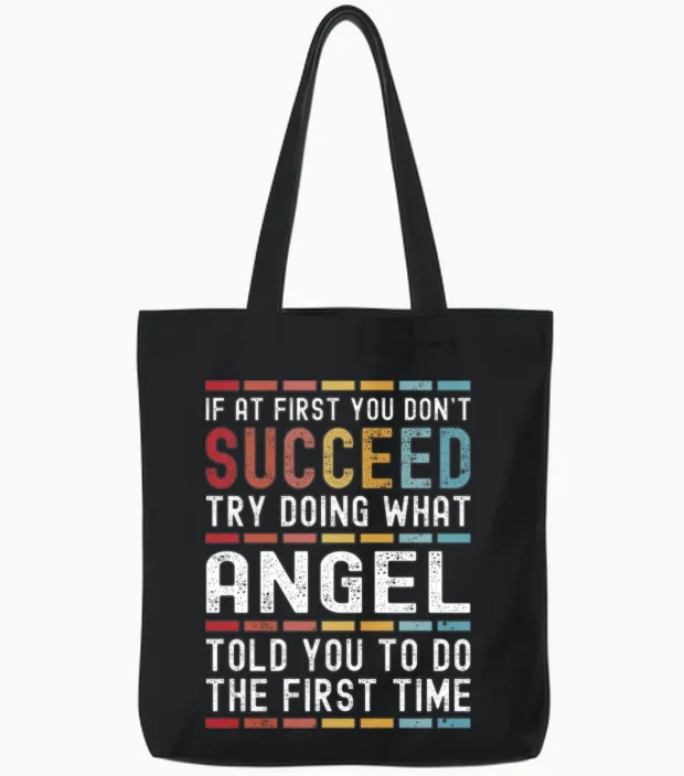Angel Name Personalized Funny Birthday Christmas Tote Bags in Black