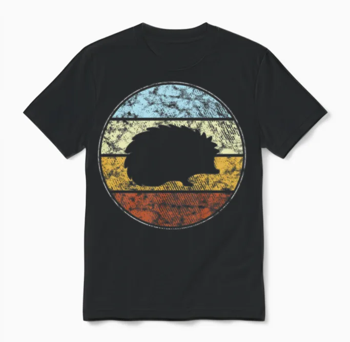 Hedgehog Retro Unisex T-Shirt in Black