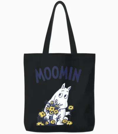 Kids Moomin Moomintroll Flowers Kids T-Shirt, White, 2 Tote Bags - Black