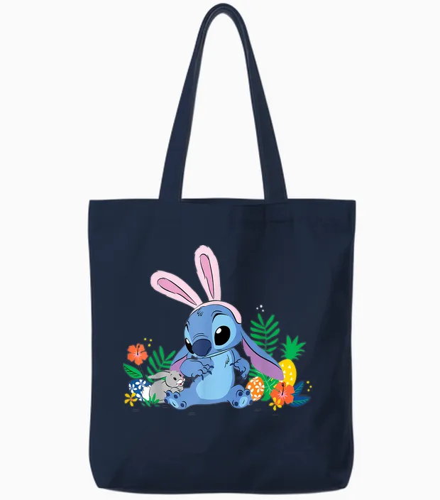 Disney Stitch Easter Bunny Ears & Eggs Tropical Spring Pals Tote Bags in Navy