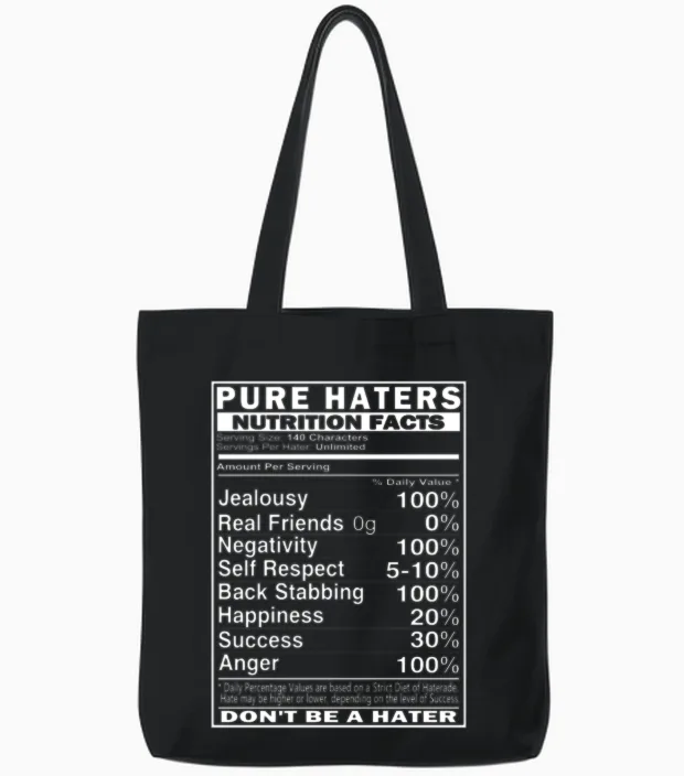 Pure Haters Facts Tote Bags in Black