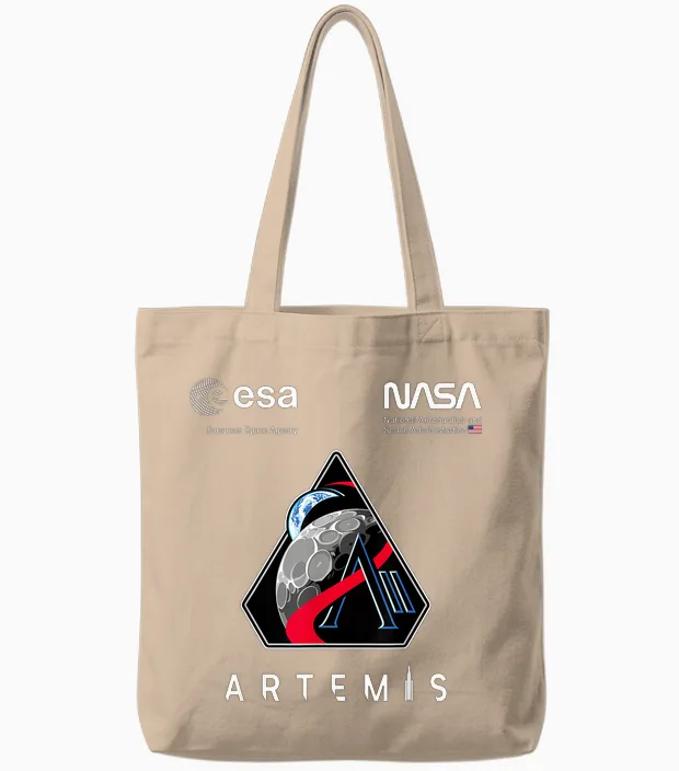 Nasa Artemis Ii Mission Patch Worm and Esa Logo Tote Bags in Natural