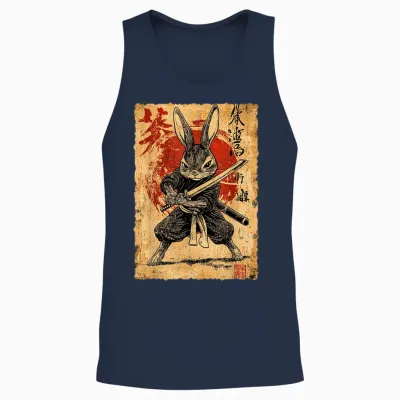 Funny Vintage Art Japanese Rabbit Ninja Samurai Warrior T-Shirt, Black, S Unisex Tank Top - Navy