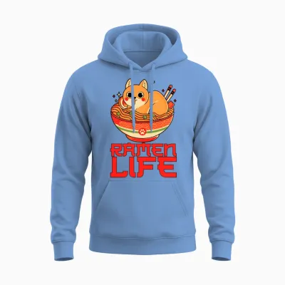 Ramen Life Cat Unisex Hoodie - Carolina Blue