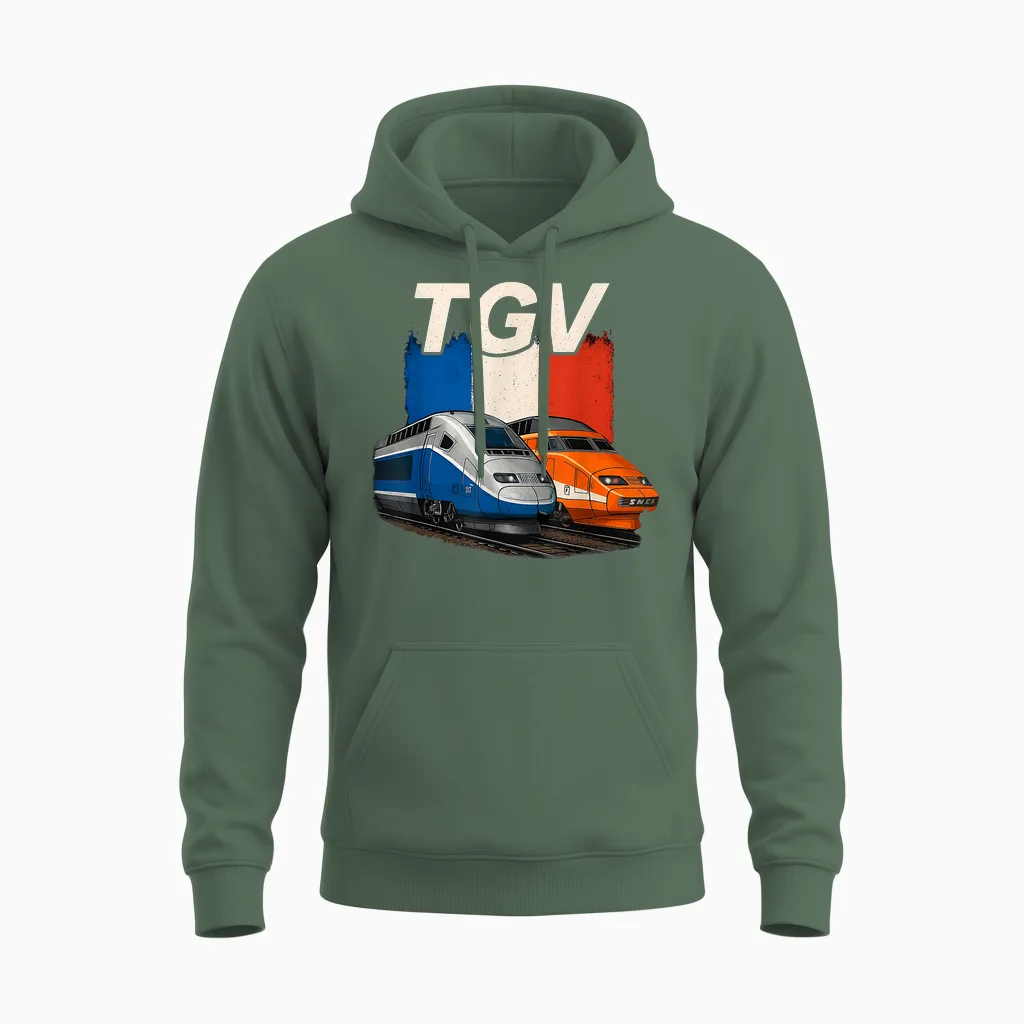 Tgv Train Grand Speed Classic and New Trains French Unisex Hoodie in Military Green