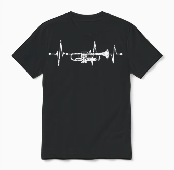 Trumpet Heartbeat Orchestra Musician Trumpeter T-Shirt, Black Unisex T-Shirt in Black
