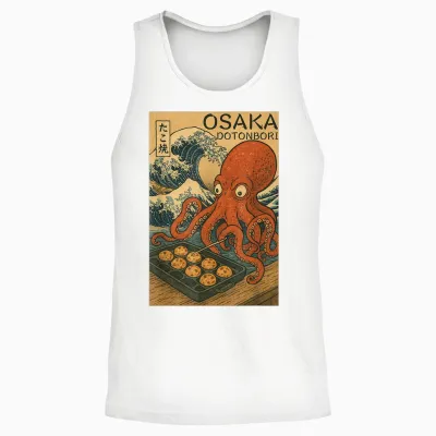 Japanese Design Osaka Takoyaki Wave Unisex Tank Top - White