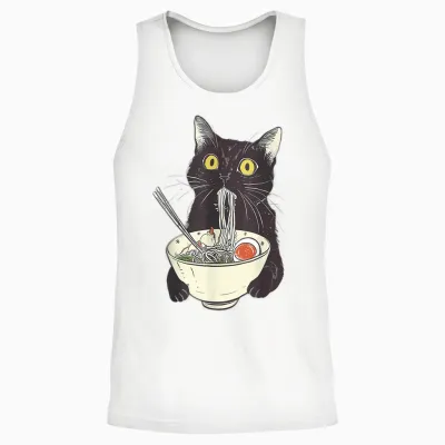 Cat Ramen Noodle Japanese Anime Manga Kawaii Cat T-Shirt, White Unisex Tank Top - White