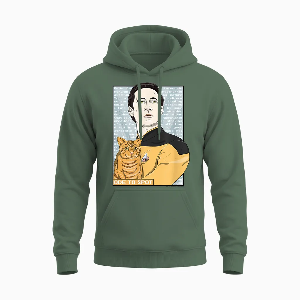 Star Trek: the Next Generation Data Ode to Spot Portrait Unisex Hoodie in Military Green