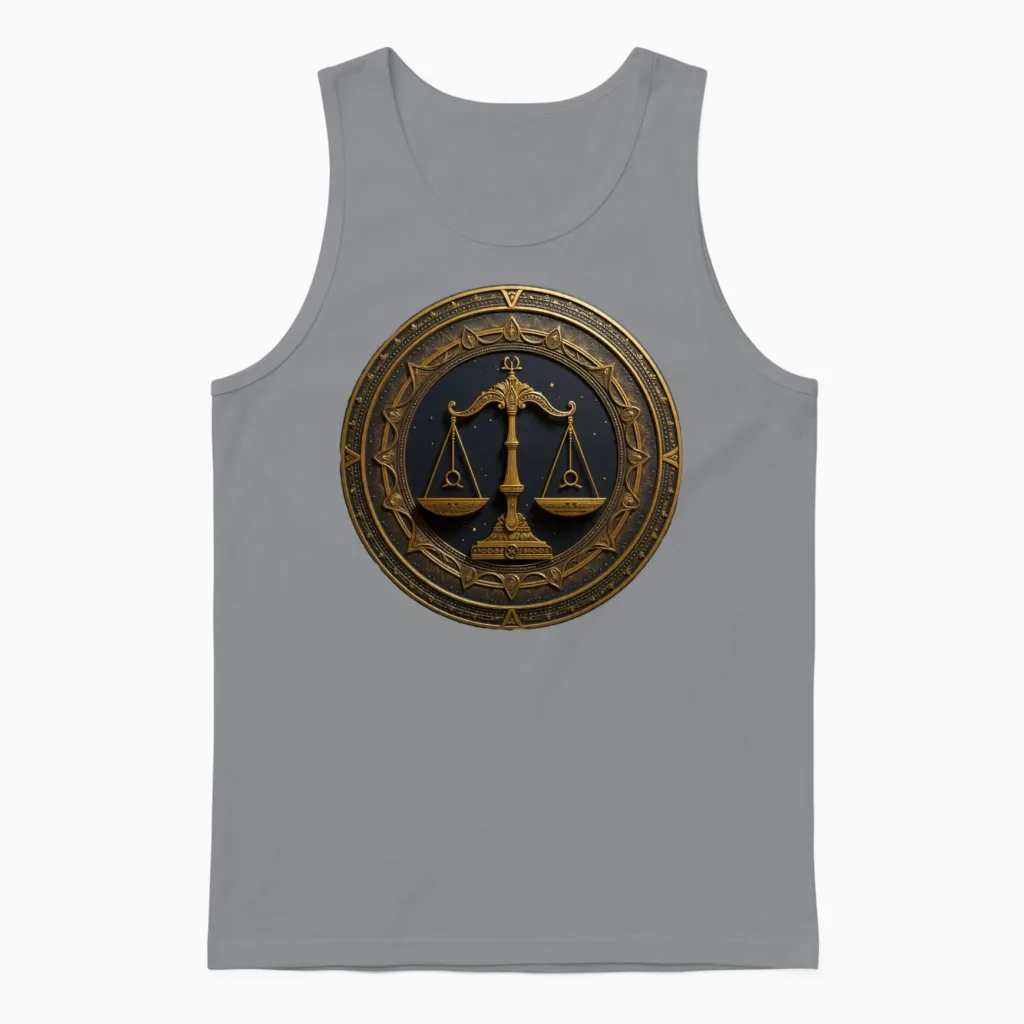 Ornate Scales of Justice Emblem Unisex Tank Top in Sport Grey