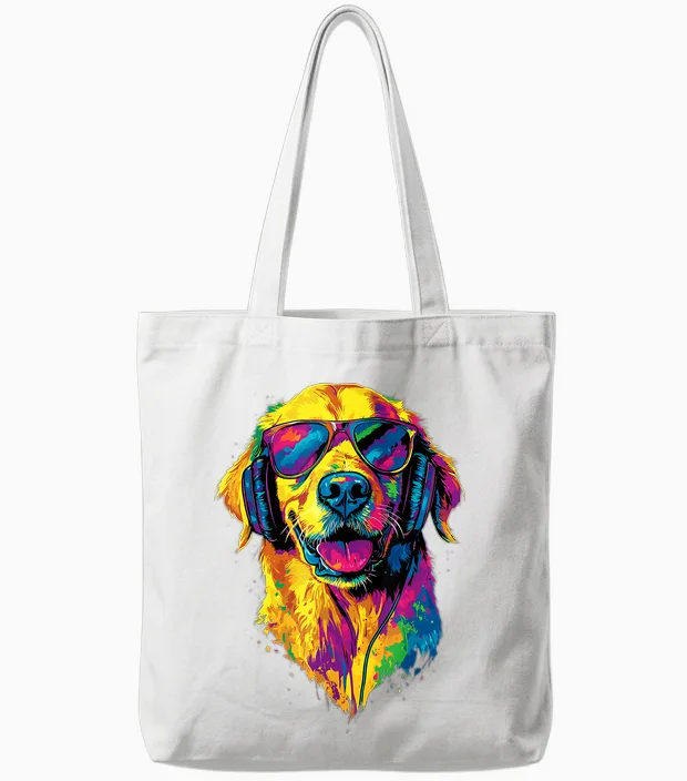 Golden Retriever with Sunglasses I Love Dogs T-Shirt, Black, S Tote Bags in White