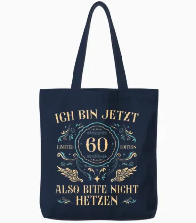 Men's 60 Years Old 60s Dad 60th Birthday T-Shirt, Black Tote Bags - Navy